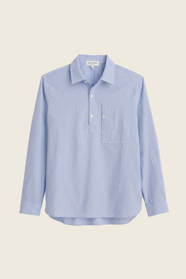 Alex Mill Popover with Geo Pocket in Mini Stripe