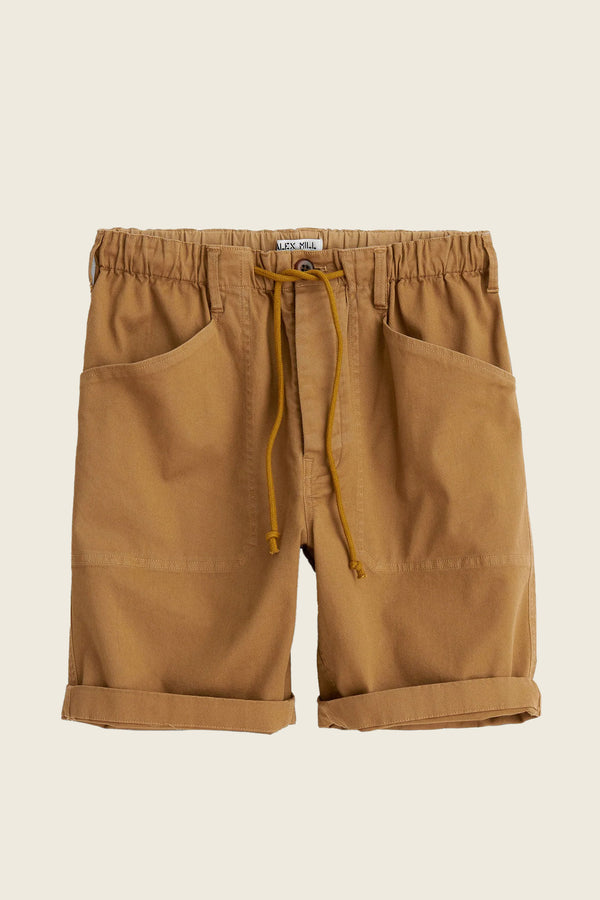 Pull-On Button Fly Shorts in Warm Khaki