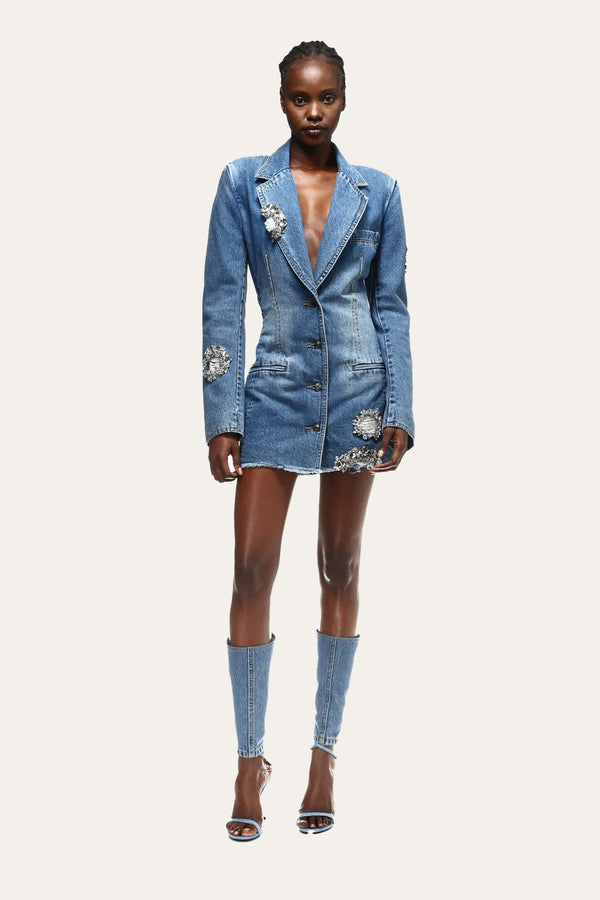 Area Distressed Crystal Blazer Dress
