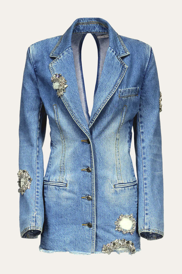 Area Distressed Crystal Blazer Dress
