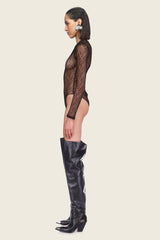 David Koma Long Sleeve Lace Bodysuit in Black