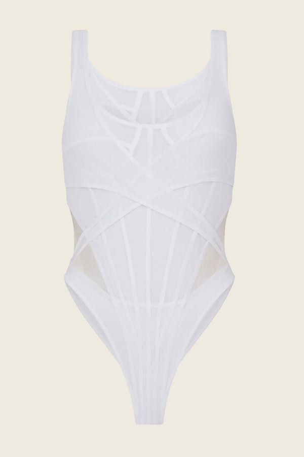 David Koma Tulle Corset Bodysuit in White