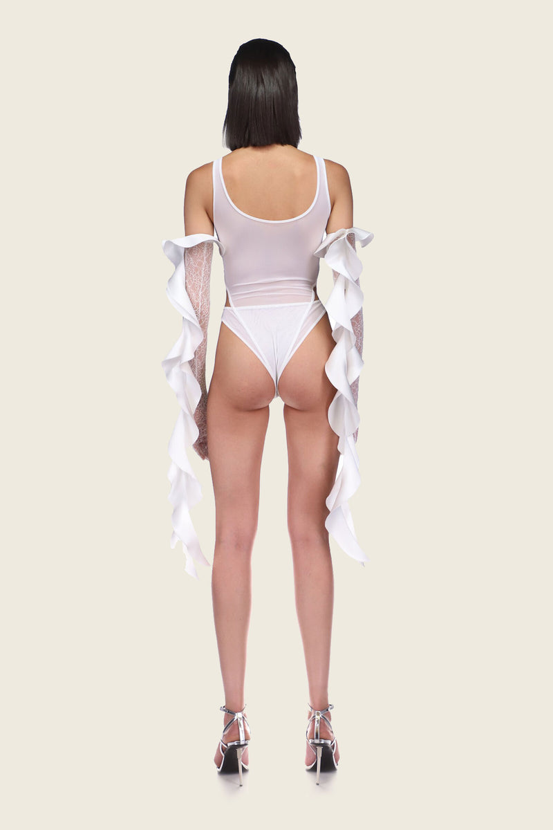 David Koma Tulle Corset Bodysuit in White