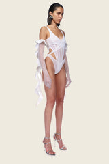 David Koma Tulle Corset Bodysuit in White