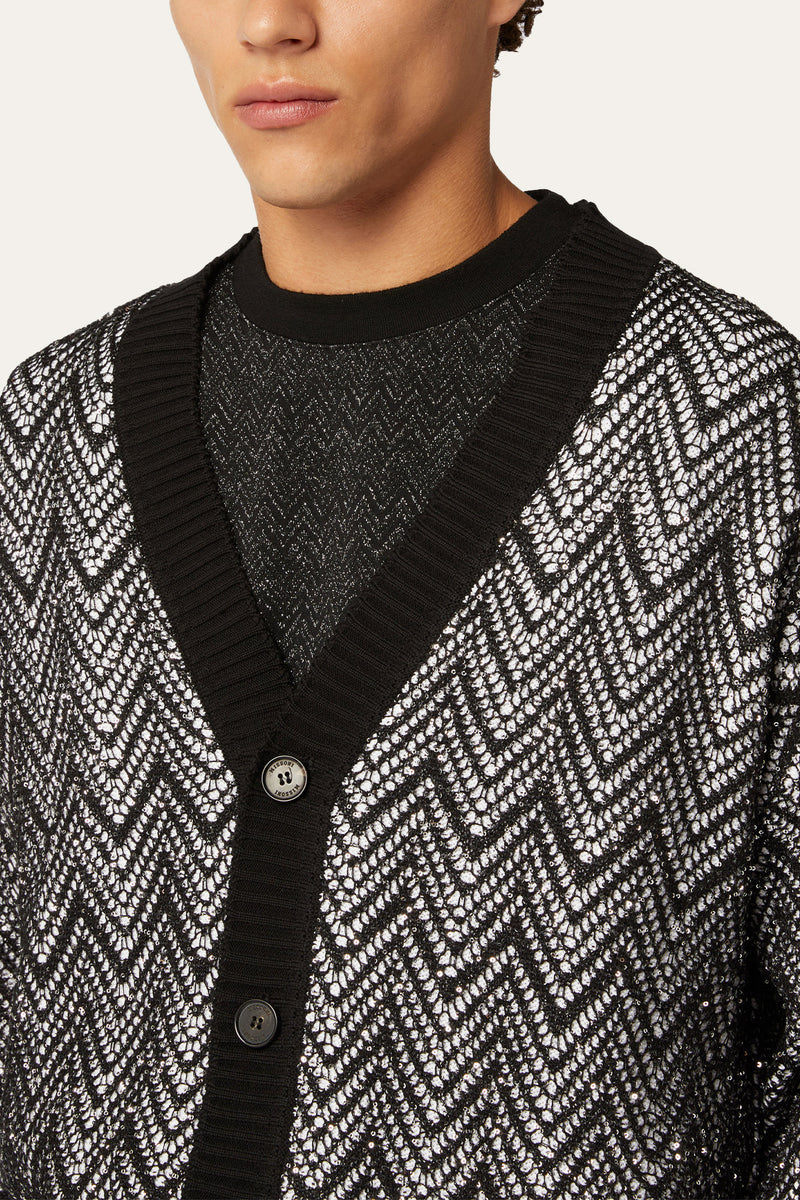 Cotton Blend Cardigan With Sequins