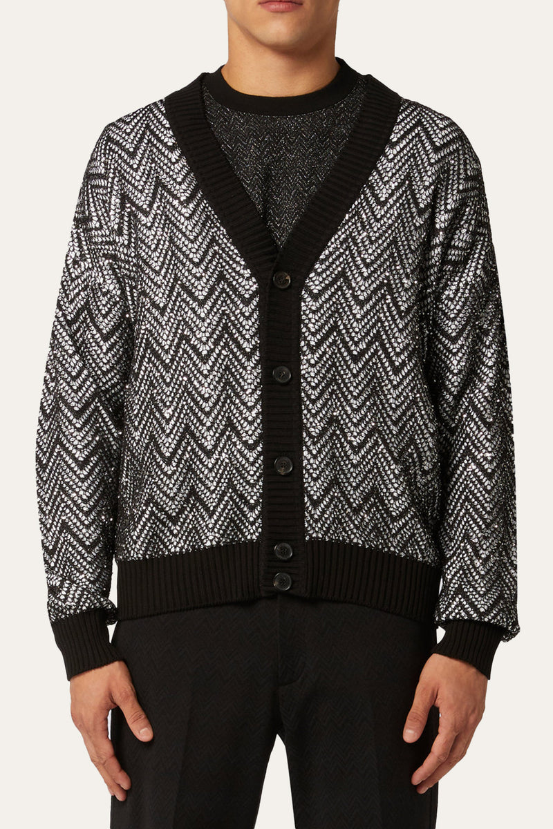 Cotton Blend Cardigan With Sequins