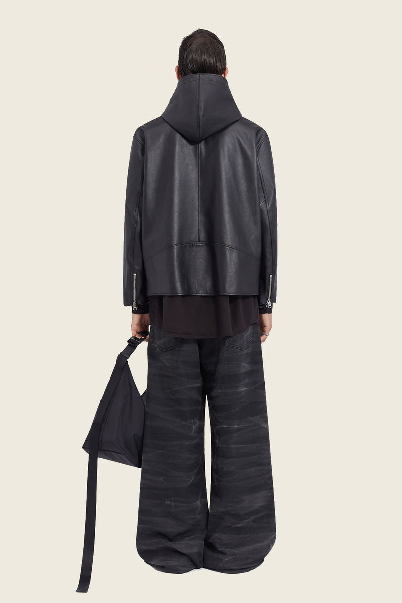 MM6 Black Leather Sports Jacket
