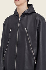 MM6 Black Leather Sports Jacket
