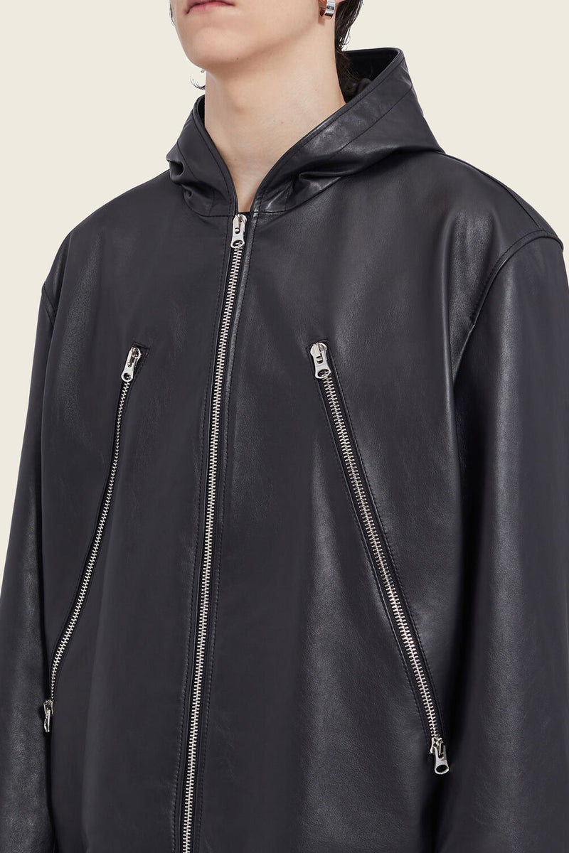 MM6 Black Leather Sports Jacket