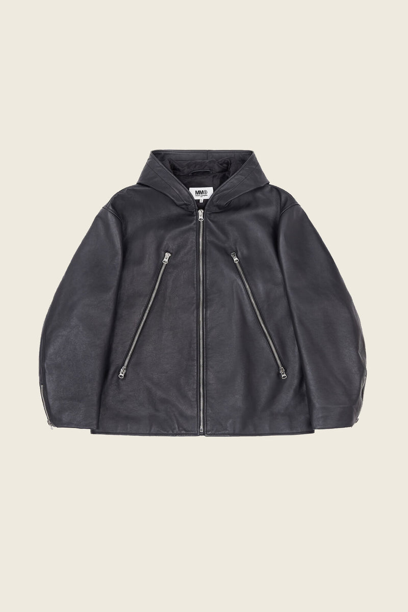 MM6 Black Leather Sports Jacket