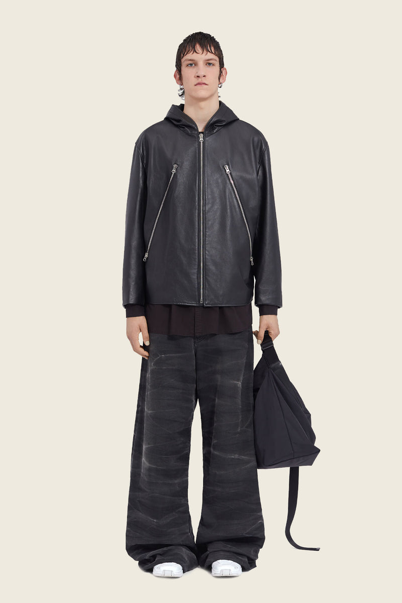 MM6 Black Leather Sports Jacket
