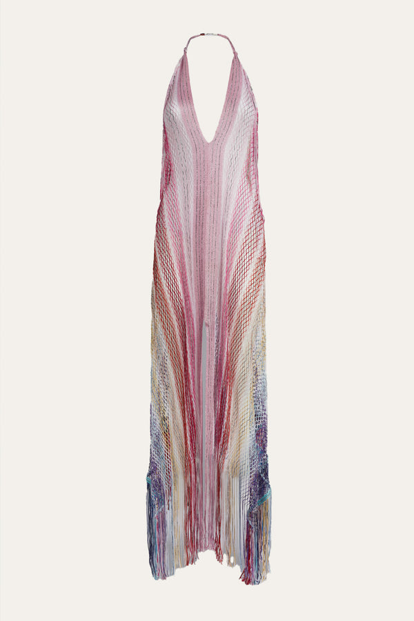 Long Mesh Cover Up With Fringes