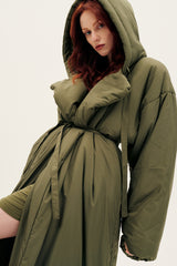 Norma Kamali Hooded Sleeping Bag Coat to Floor in Military Military / Xs/S
