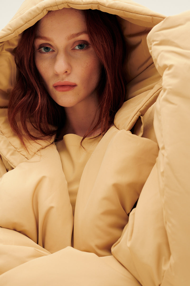Hooded Sleeping Bag Coat to Midcalf Sand