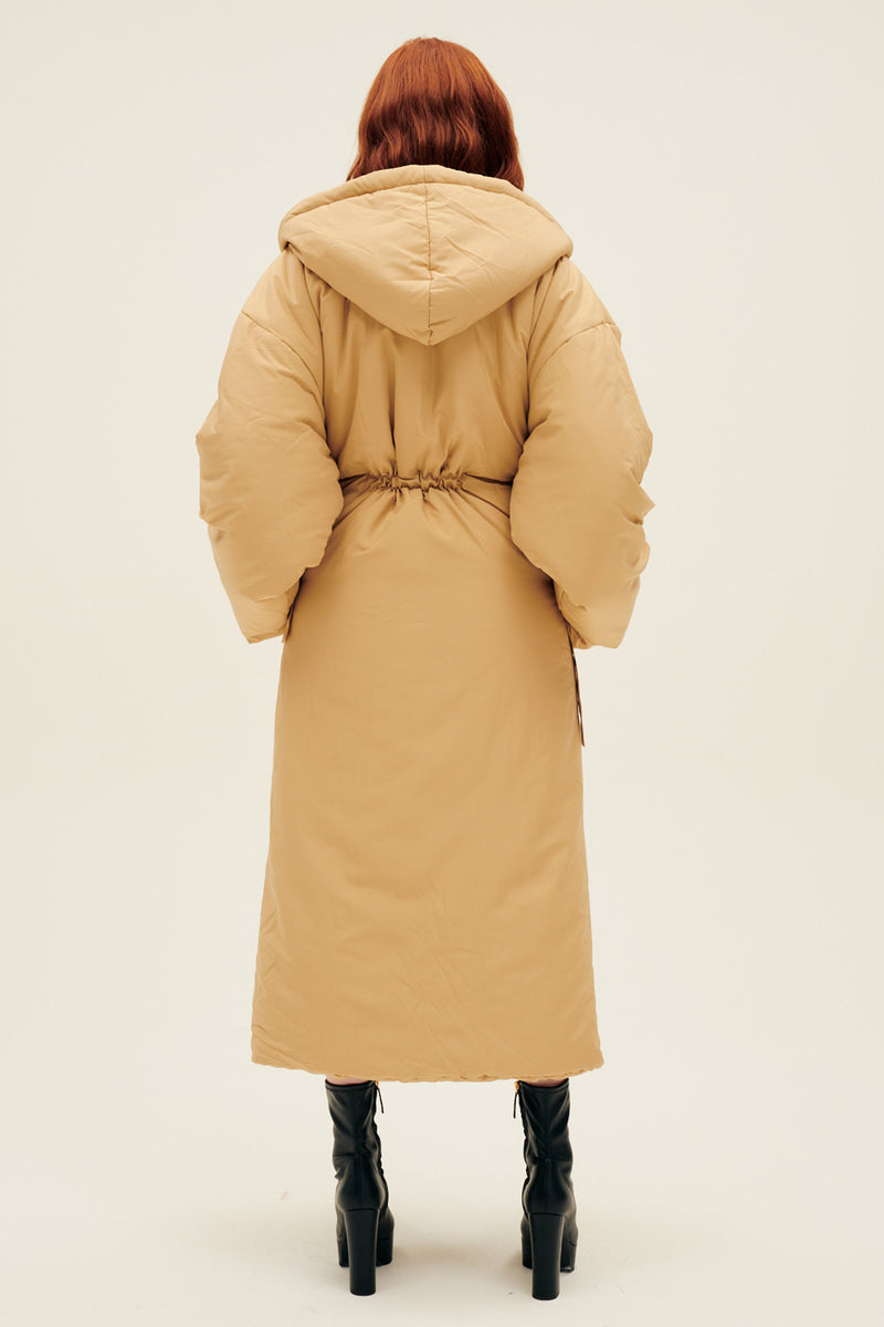 Hooded Sleeping Bag Coat to Midcalf Sand