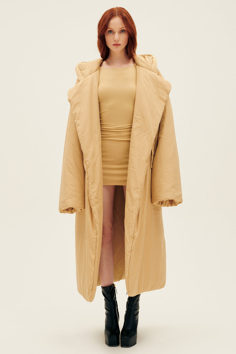 Hooded Sleeping Bag Coat to Midcalf Sand