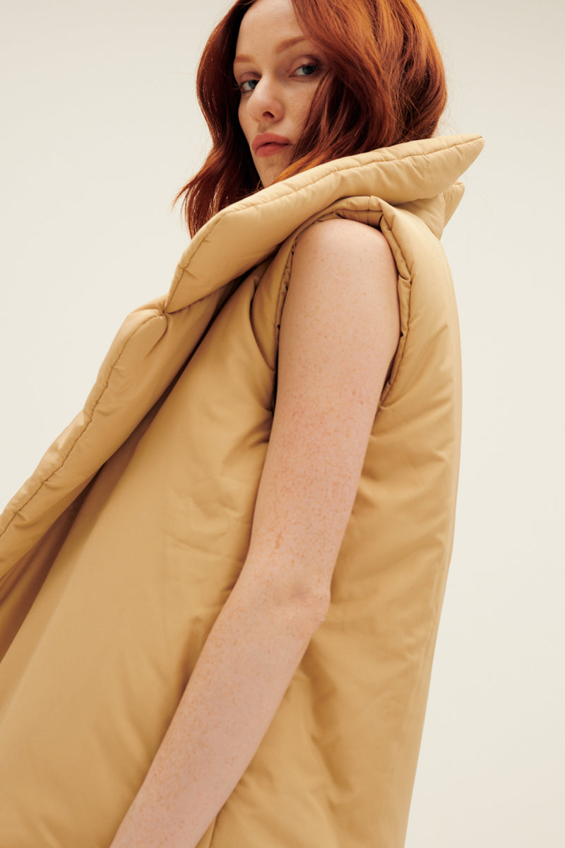 Norma Kamali Sleeveless Sleeping Bag Vest in Sand