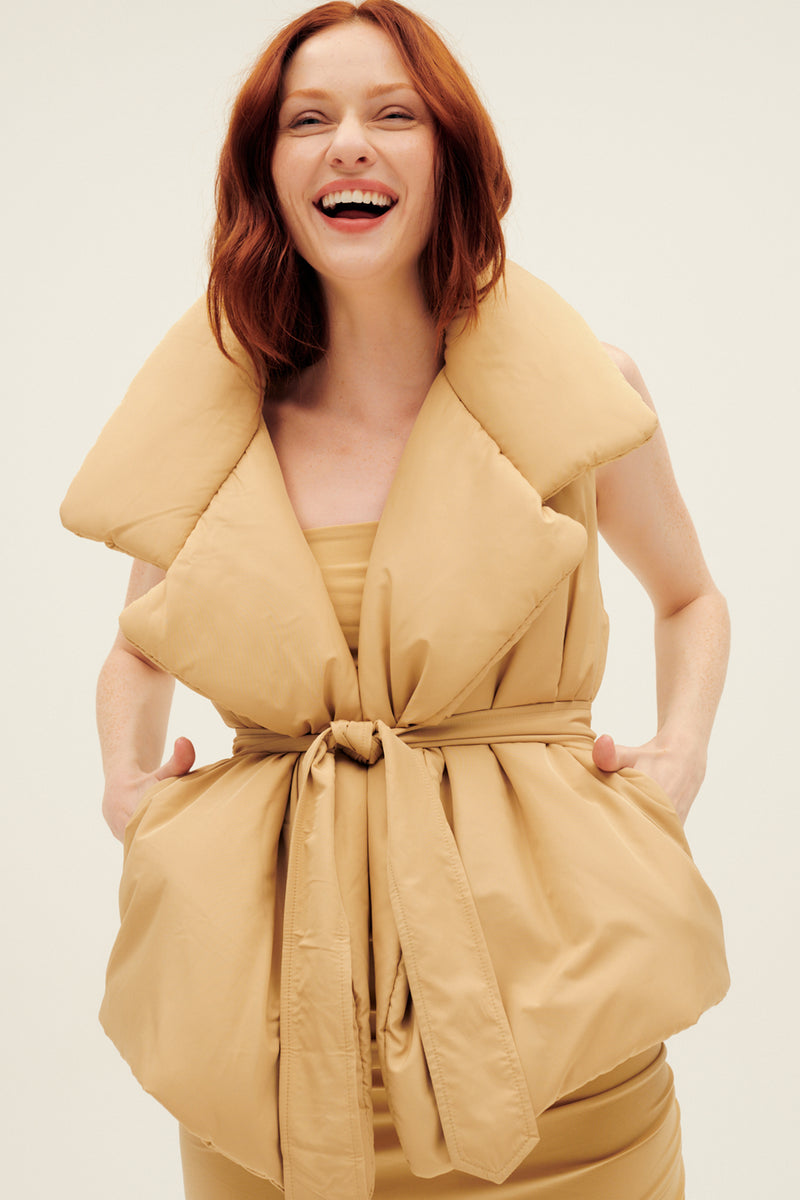 Norma Kamali Sleeveless Sleeping Bag Vest in Sand
