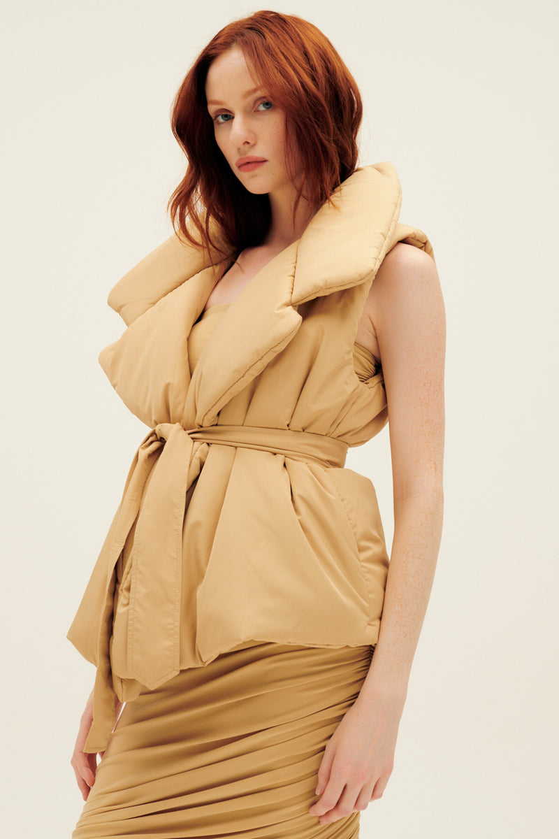 Norma Kamali Sleeveless Sleeping Bag Vest in Sand