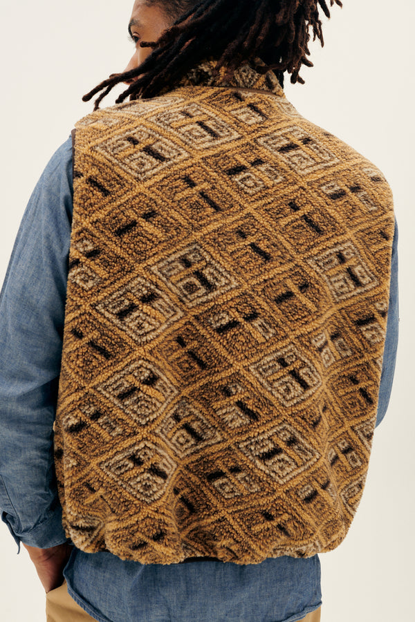 African Pattern Boa Fleece Vest