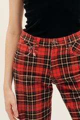 R13 Janet Relaxed Flair Jean in Printed Red Plaid