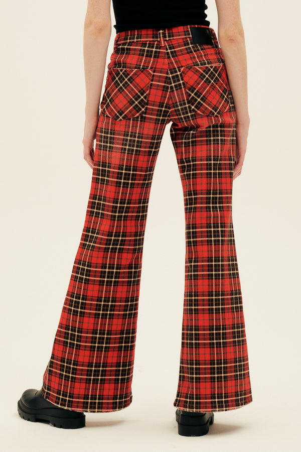 R13 Janet Relaxed Flair Jean in Printed Red Plaid
