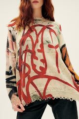 R13 Mercer Street Oversized Graffiti Sweater