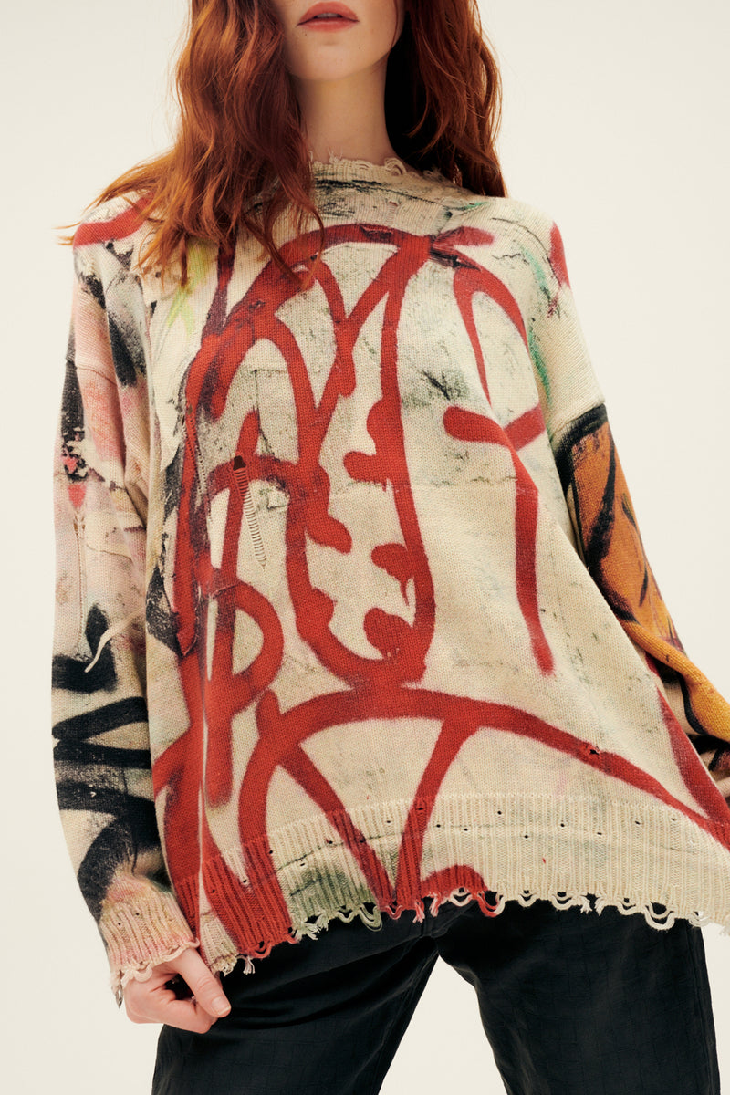 R13 Mercer Street Oversized Graffiti Sweater