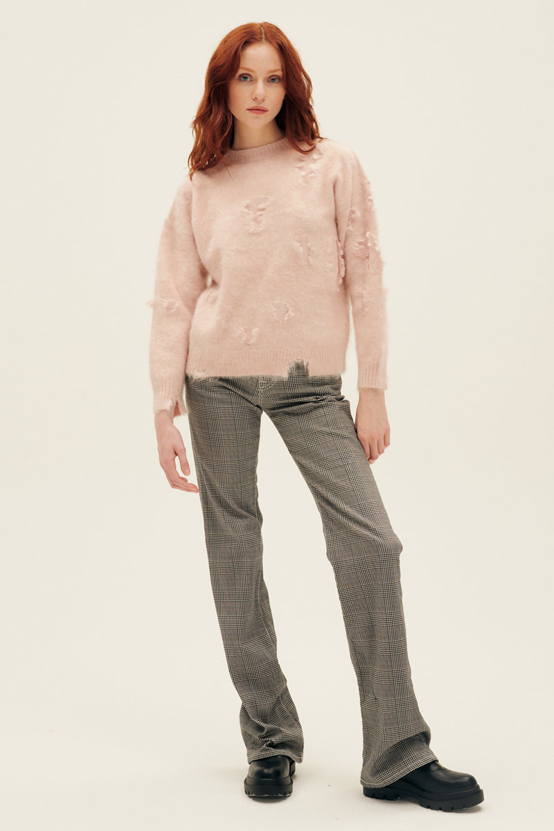 Shrunken Deconstructed Crewneck in Light Pink
