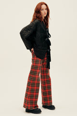 R13 Janet Relaxed Flair Jean in Printed Red Plaid