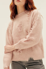 Shrunken Deconstructed Crewneck in Light Pink