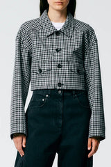 Double Faced Menswear Check Cropped Jean Jacket