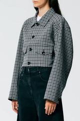 Double Faced Menswear Check Cropped Jean Jacket