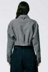 Double Faced Menswear Check Cropped Jean Jacket