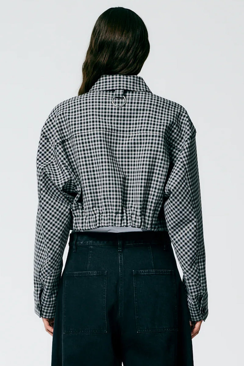 Double Faced Menswear Check Cropped Jean Jacket