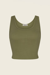 Cropped Scoop Neck Tank in Olive