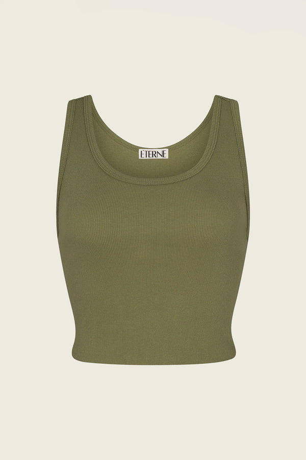Cropped Scoop Neck Tank in Olive