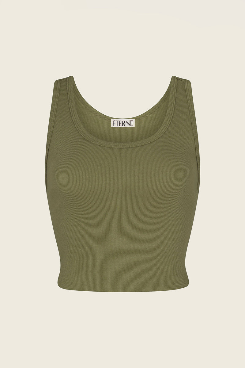 Cropped Scoop Neck Tank in Olive
