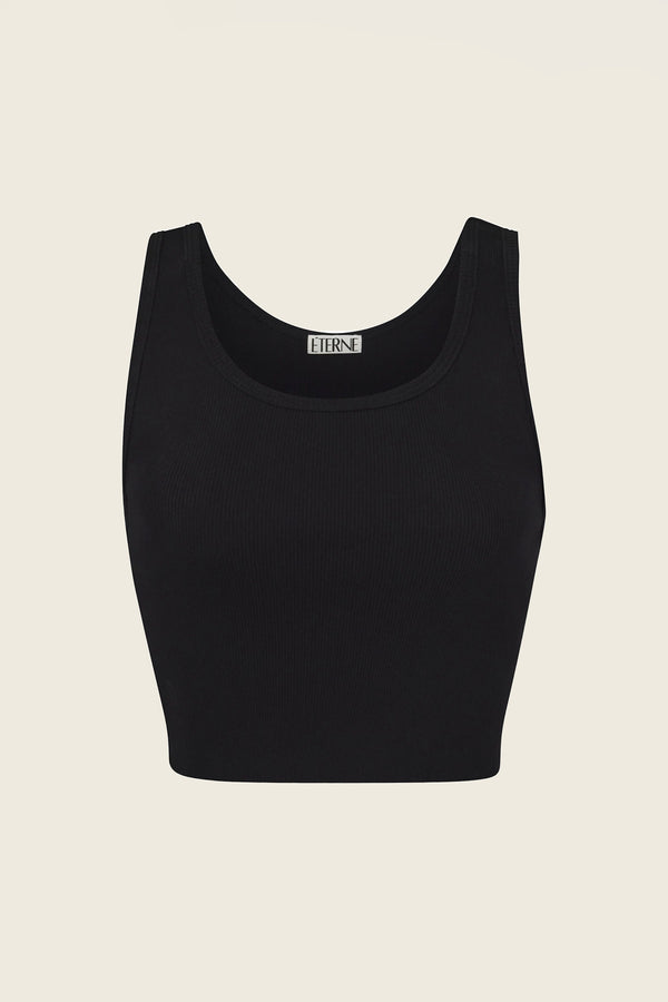 Cropped Scoop Neck Tank in Black