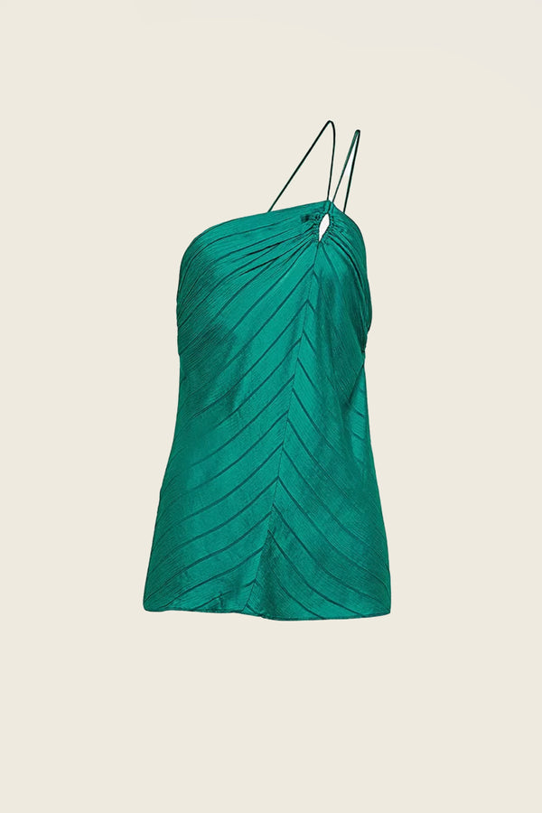 Silk Viscose Pinstripe One Shoulder Top