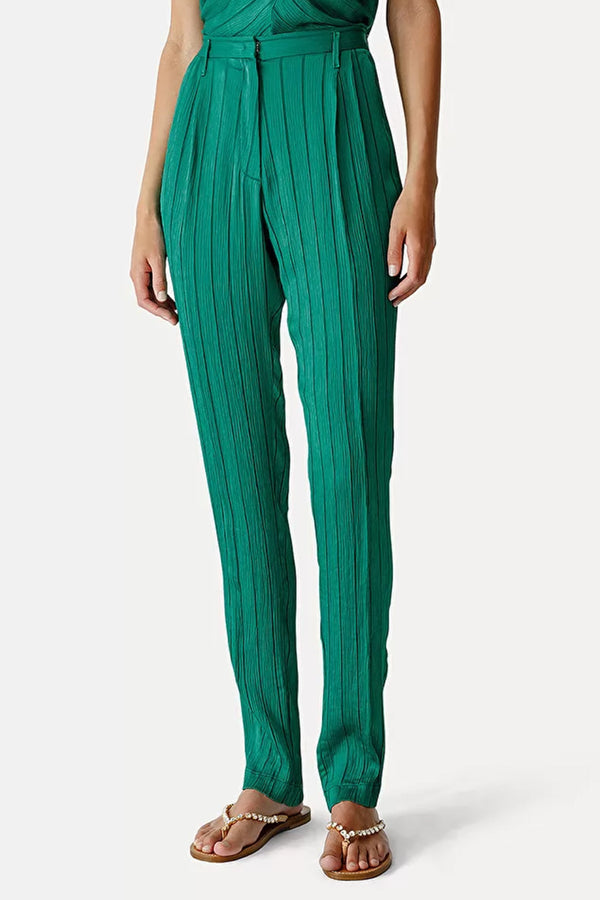 Silk Viscose Pinstripe High Waist Pant