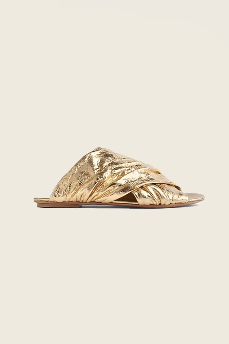 Flat Sandal In Lamé Calfskin