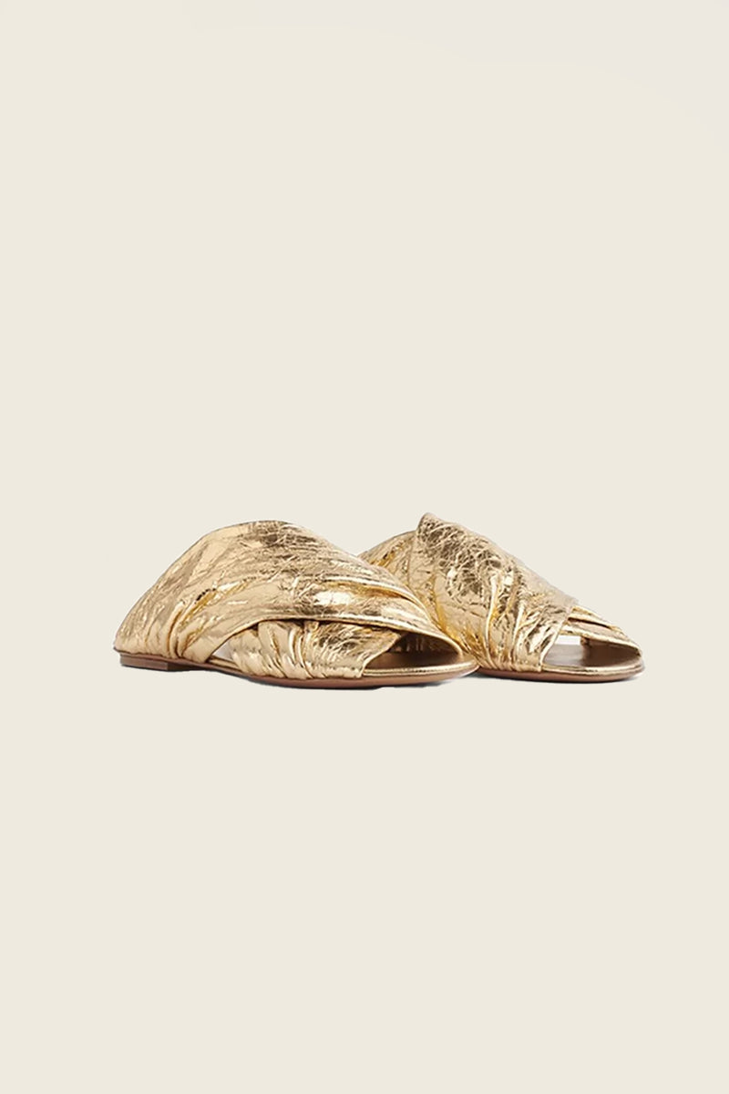 Flat Sandal In Lamé Calfskin