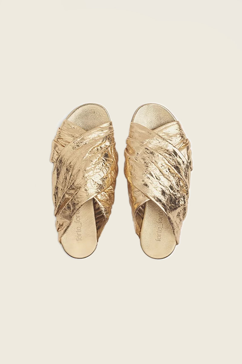 Flat Sandal In Lamé Calfskin