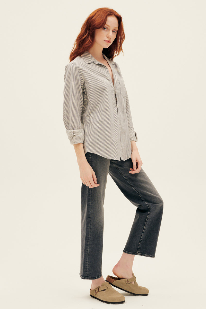 Barry Tailored Button Up Shirt in Navy Natural Stripe