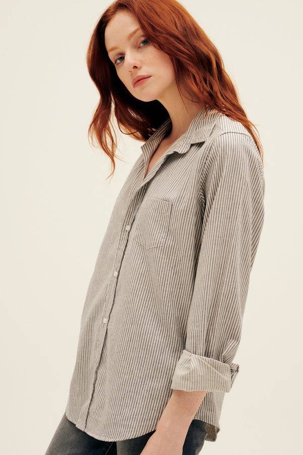 Barry Tailored Button Up Shirt in Navy Natural Stripe