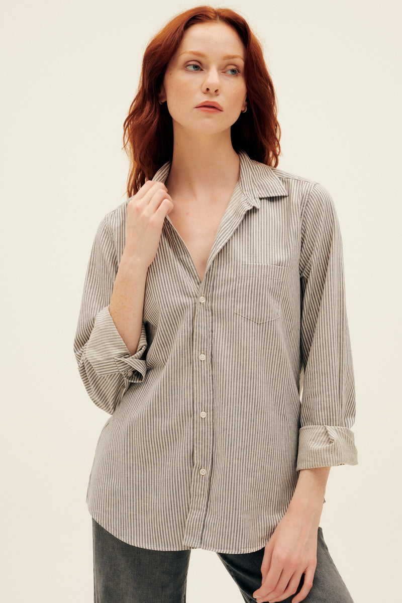 Barry Tailored Button Up Shirt in Navy Natural Stripe