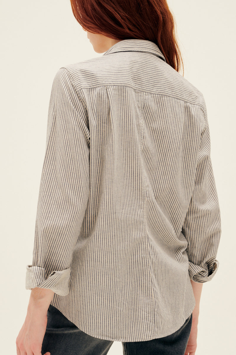 Barry Tailored Button Up Shirt in Navy Natural Stripe