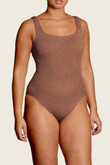 Square Neck Swimsuit in Metallic Cocoa