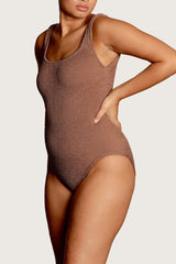 Square Neck Swimsuit in Metallic Cocoa
